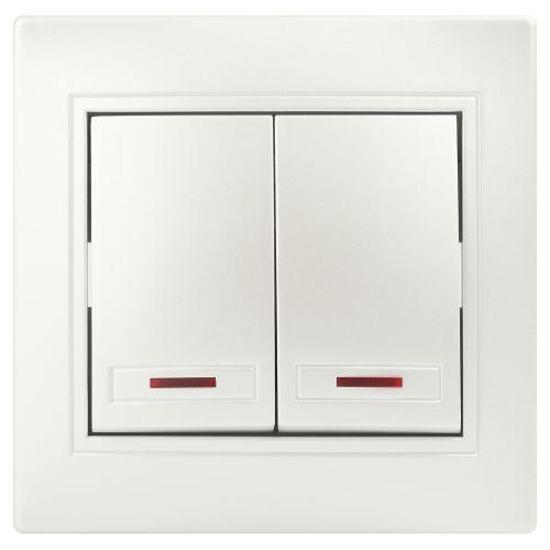 Выключатель 2-кл. СП Plano 10А IP20 1-105-06 250В с подсветкой перламутр Intro Б0053782