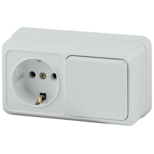 Блок ОП Quadro 2-701-01 (1-м розетка + 1-кл. выкл.) 10(16)А IP20 250В горизонт. бел. Intro Б0053864