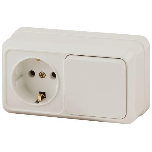 Блок ОП Quadro 2-701-02 (1-м розетка + 1-кл. выкл.) 10(16)А IP20 250В горизонт. сл. кость Intro Б0053866