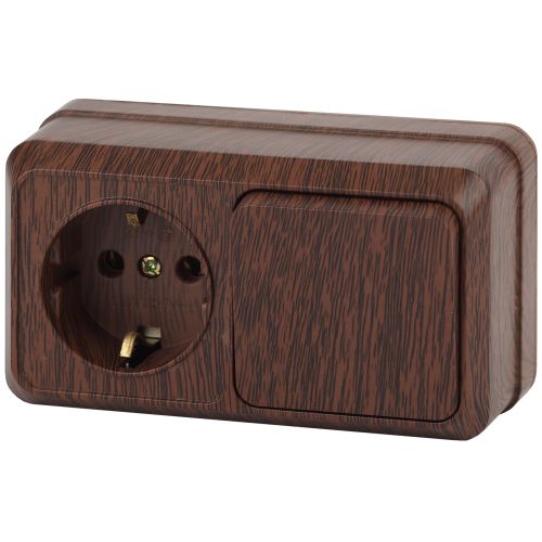 Блок ОП Quadro 2-701-10 (1-м розетка + 1-кл. выкл.) 10(16)А IP20 250В горизонт. венге Intro Б0053868