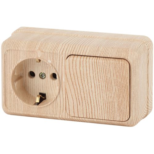 Блок ОП Quadro 2-701-11 (1-м розетка + 1-кл. выкл.) 10(16)А IP20 250В горизонт. сосна Intro Б0053871