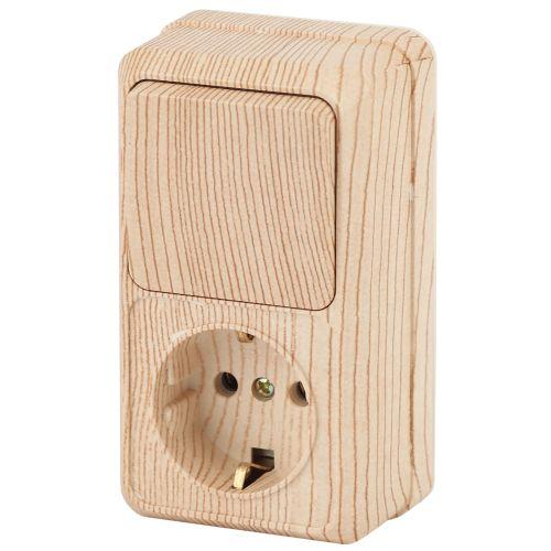 Блок ОП Quadro 2-705-11 (1-м розетка + 1-кл. выкл.) 10(16)А IP20 250В вертикал. сосна Intro Б0053888