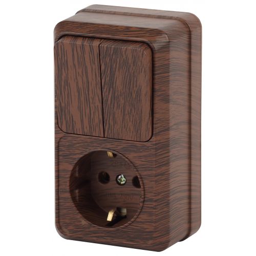 Блок ОП Quadro 2-706-10 (1-м розетка + 2-кл. выкл.) 10(16)А IP20 250В вертикал. венге Intro Б0053895