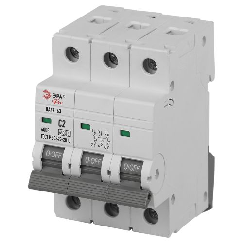 Выключатель автоматический 3п C 2А 4.5кА ВА47-63 PRO ЭРА Б0059429