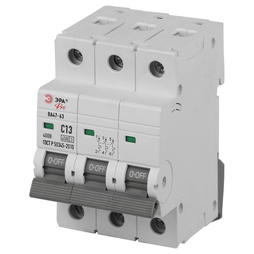 Выключатель автоматический 3п C 13А 4.5кА ВА47-63 PRO ЭРА Б0059436
