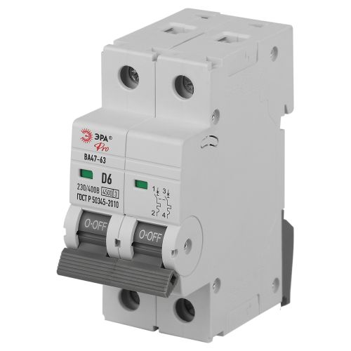 Выключатель автоматический 2п D 6А 4.5кА ВА47-63 PRO ЭРА Б0059459