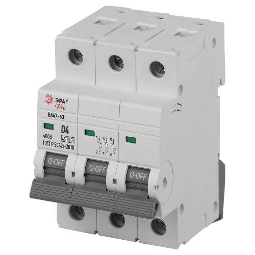 Выключатель автоматический 3п D 4А 4.5кА ВА47-63 PRO ЭРА Б0059471