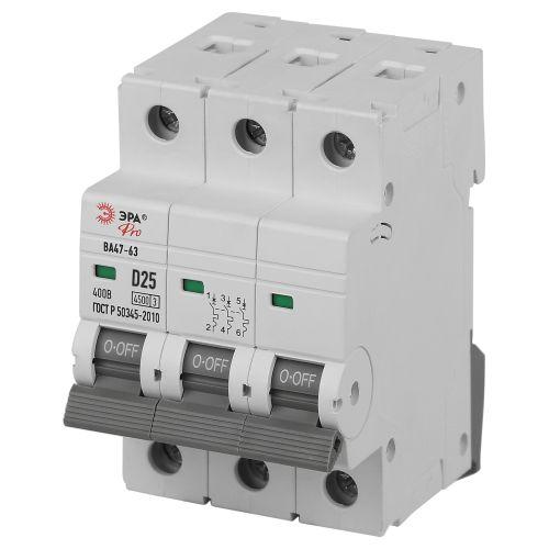 Выключатель автоматический 3п D 25А 4.5кА ВА47-63 PRO ЭРА Б0059479