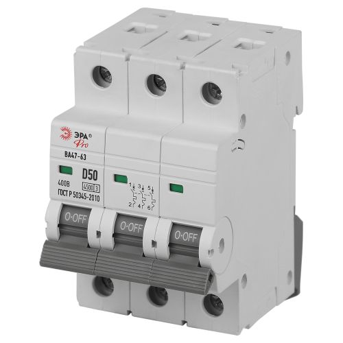 Выключатель автоматический 3п D 50А 4.5кА ВА47-63 PRO ЭРА Б0059482