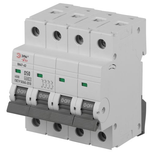 Выключатель автоматический 4п D 50А 4.5кА ВА47-63 PRO ЭРА Б0059489
