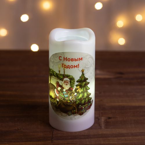 Проектор светодиодный EGNDS -SK светильник новогодний Свеча Санта теплый свет LED 3хААА 15см Эра Б0060551