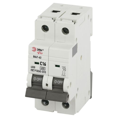 Выключатель автоматический 2п C 16А 6кА ВА47-63 PRO VA63-2P16C6 Эра Б0063153