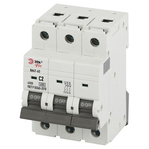 Выключатель автоматический 3п C 2А 6кА ВА47-63 PRO VA63-3P02C6 Эра Б0063161