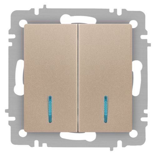Выключатель 2-кл. СП Accent 6-105-04 10А IP20 250В с подсветкой AL/CU шампань Intro Б0063513