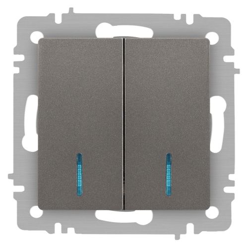 Выключатель 2-кл. СП Accent 6-105-09 10А IP20 250В с подсветкой AL/CU титан Intro Б0063525