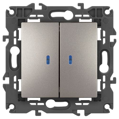 Выключатель 2-кл. Elegance 14-1105-16 250В 10АХ с подсветкой титан Эра Б0065789