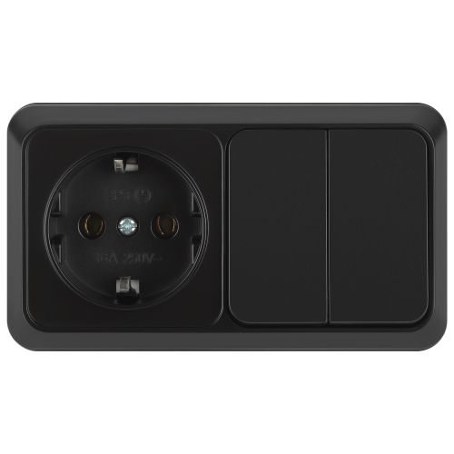 Блок розетка с выключателем 2-м ОП Quadro 2-702-05 10-16-А-250В IP20 горизонт. антрацит Intro Б0069705