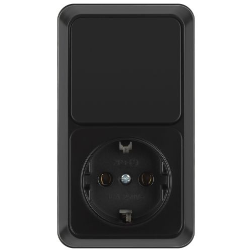 Блок розетка с выключателем 1-м ОП Quadro 2-705-05 10-16-А-250В IP20 вертикал. антрацит Intro Б0069706