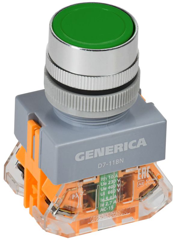 Кнопка D7-11BN d22мм 1НО+1НЗ зел. GENERICA BBT50-11BN-3-22-K06-G