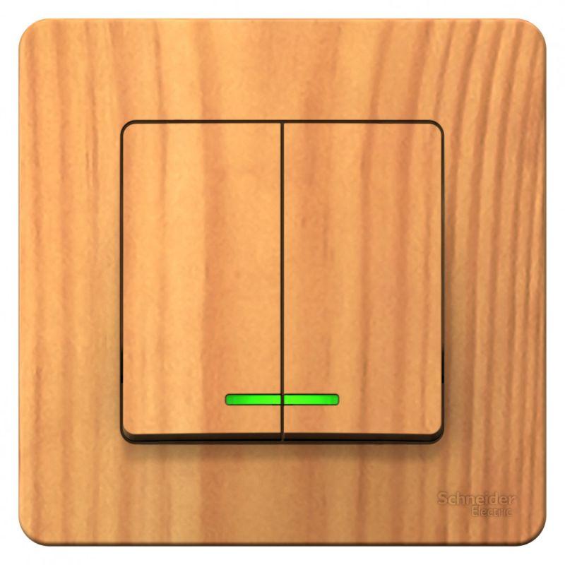 Выключатель 2-кл. СП Blanca 10А IP20 (сх. 5) 250В с подсветкой ясень SE BLNVS010515