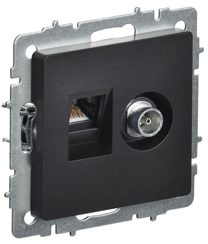 Розетка компьютерная + телевизионная 2-м Brite РТВ/РК12-БрЧ RJ45 кат.5E + TV механизм черн. IEK BR-AK20-1-K02