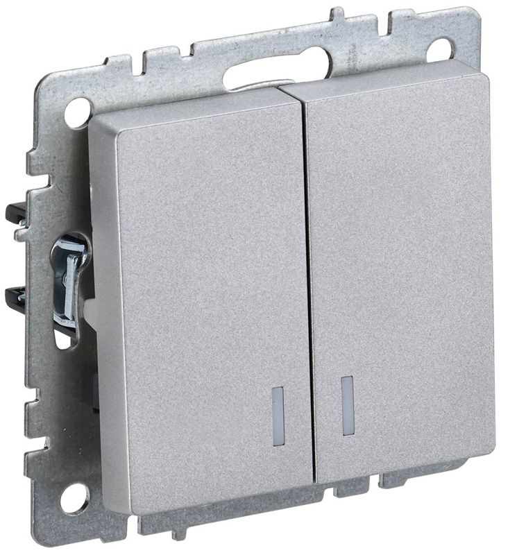 Выключатель 2-кл. СП BRITE ВС10-2-1-БрА 10А с индик. механизм алюм. IEK BR-V20-1-10-K47