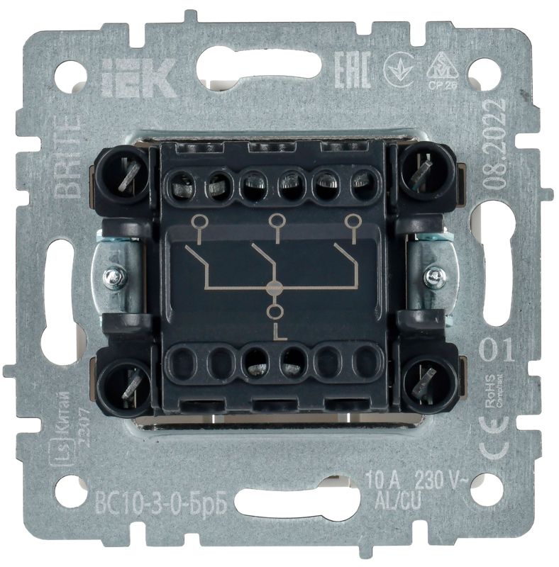Выключатель 3-кл. СП BRITE ВС10-3-0-БрБ 10А механизм бел. IEK BR-V30-0-10-K01