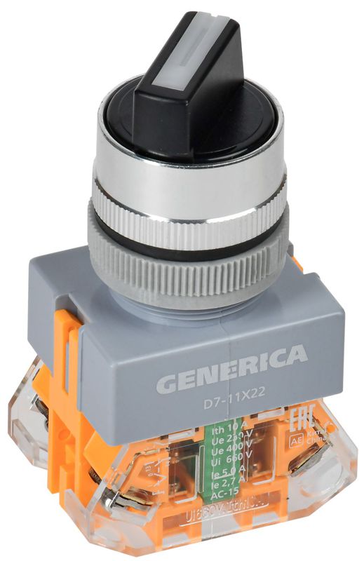 Переключатель D7-11X22 2 полож. 1НО+1НЗ возв. черн. GENERICA BSW50-11X22-3-22-2-K02-G