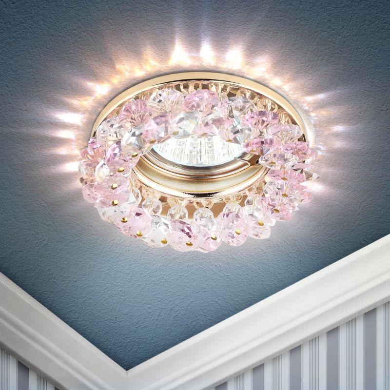 Светильник DK16 GD/WH/PK декор "круглый с мелкими хрусталиками" зол./прозр./роз. ЭРА C0043795