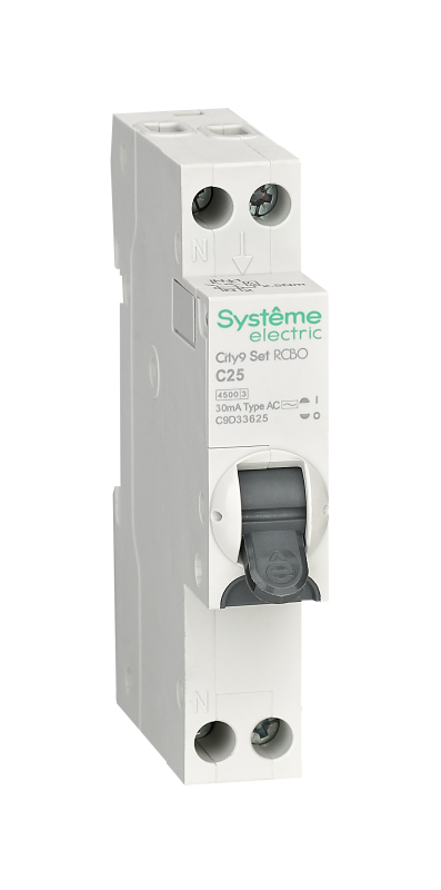 Выключатель автоматический дифференциального тока 2п (1P+N) C 25А 30мА тип AC 4.5кА City9 18мм SE C9D33625