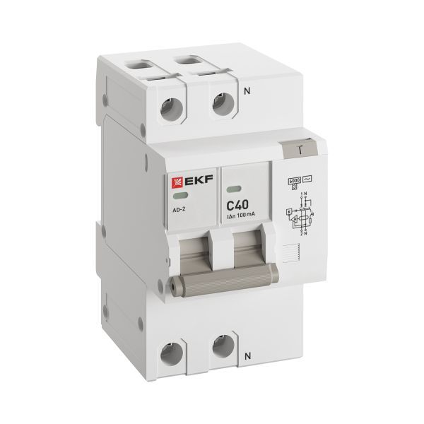 Выключатель автоматический дифференциального тока C 40А 100мА тип AC 6кА АД-2 (электрон.) защита 270В PROxima EKF DA2-6-40-100-pro