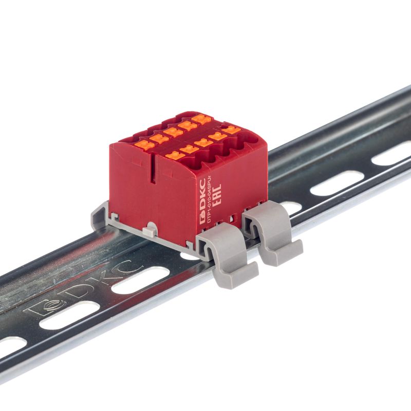 Блок распределительный с горизонт. адаптером на рейку шир. 35мм зажим push-in 10 точек подключения 2.5кв.мм красн. DKC DTP1-010-04SPUR-H