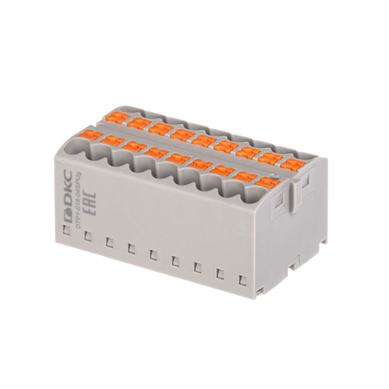 Блок распределительный зажим push-in 18 точек подключения 2.5кв.мм сер. DKC DTP1-018-04SPUG