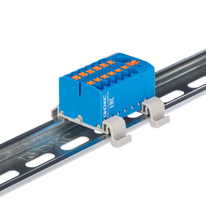 Блок распределительный с горизонт. адаптером на рейку шир. 35мм зажим push-in 1 ввод 6кв.мм 12 точек подключения 2.5кв.мм син. DKC DTP1-112-104SPUB-H