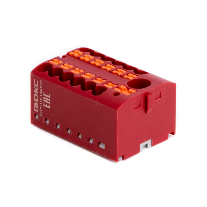 Блок распределительный зажим push-in 1 ввод 6кв.мм 12 точек подключения 2.5кв.мм красн. DKC DTP1-112-104SPUR