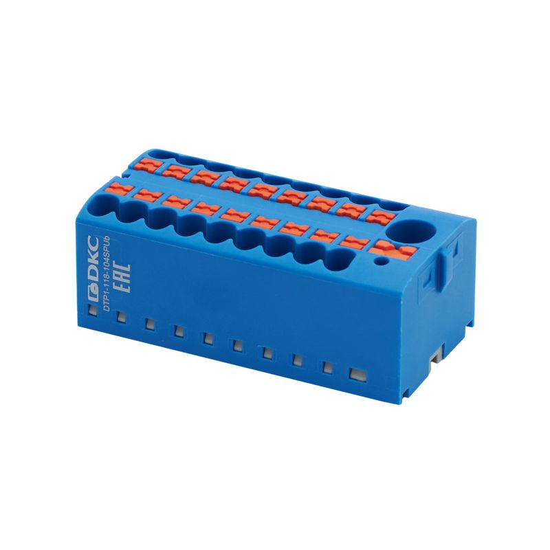 Блок распределительный зажим push-in 1 ввод 6кв.мм 18 точек подключения 2.5кв.мм син. DKC DTP1-118-104SPUB