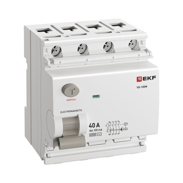 Выключатель дифференциального тока 4п 40А 100мА тип AC 6кА ВД-100N электромех. PROxima EKF E1046M40100