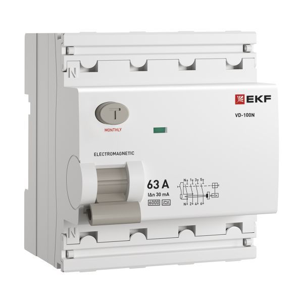 Выключатель дифференциального тока 4п 63А 30мА тип A 6кА ВД-100N электромех. PROxima EKF E1046MA6330