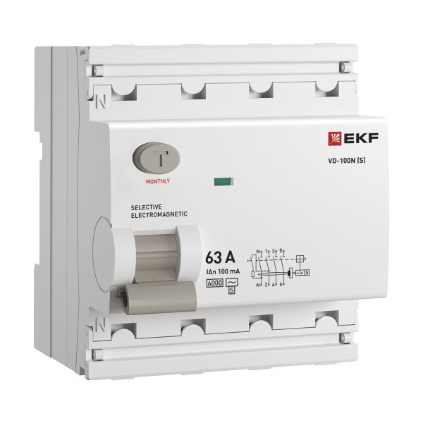 Выключатель дифференциального тока 4п 63А 100мА тип AC 6кА ВД-100N (S) электромех. PROxima EKF E1046MS63100