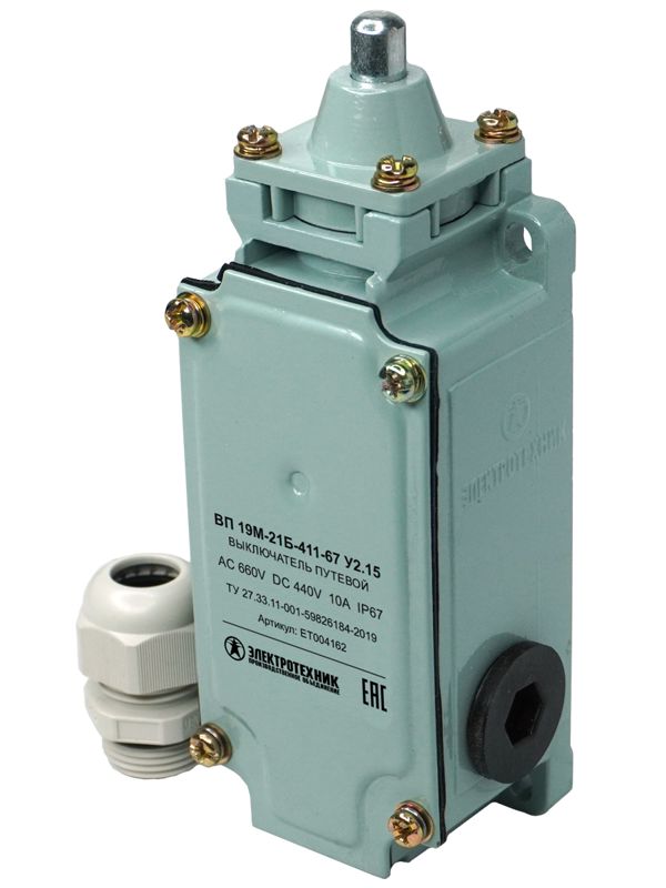 Выключатель путевой ВП 19М-21Б-411-67 У2.15 4п (1НО+3НЗ) IP67 толкатель Электротехник ET004162