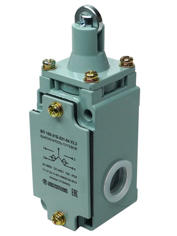 Выключатель конечн. ВП 15К-21Б-221-54 У2.3 толкатель с роликом; полумгновенный IP54 Электротехник ET004423