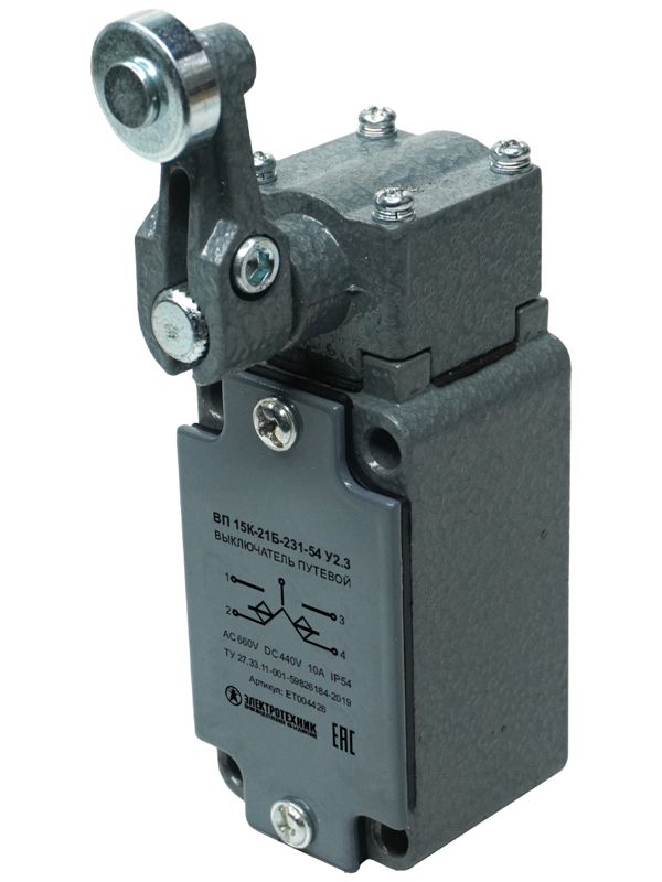 Выключатель путевой ВП 15К-21Б-231-54 У2.3 IP54 рычаг с роликом полумгновенный Электротехник ET004426