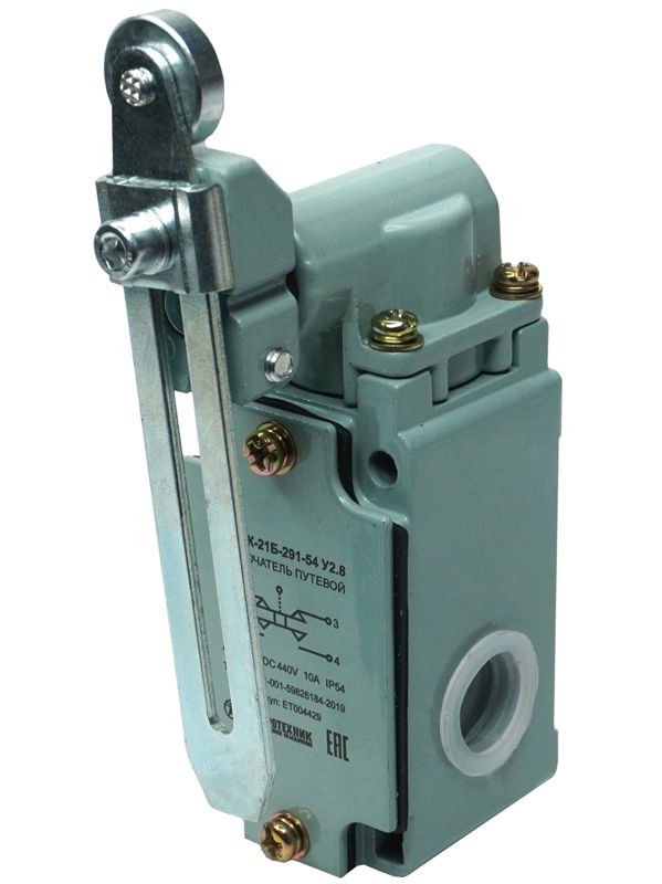 Выключатель путевой ВП15К-21Б-291-54 У2.8 IP54 рычаг с роликом регулир. по длине прямого действия Электротехник ET004429