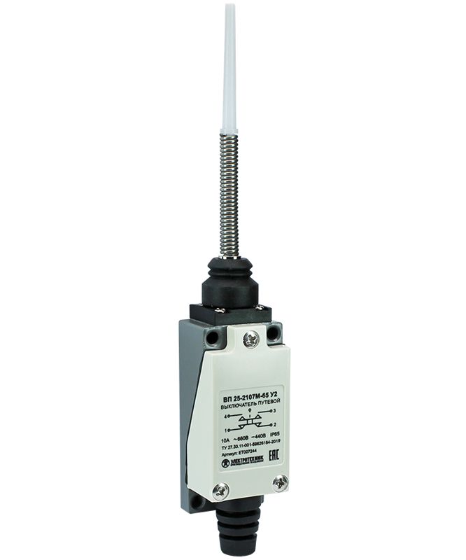 Выключатель путевой ВП 25-2107М-65 У2 1НО+1НЗ 3А IP65 рычаг пружинный с пластик. наконечником безинерционный 21х56мм Электротехник ET007244