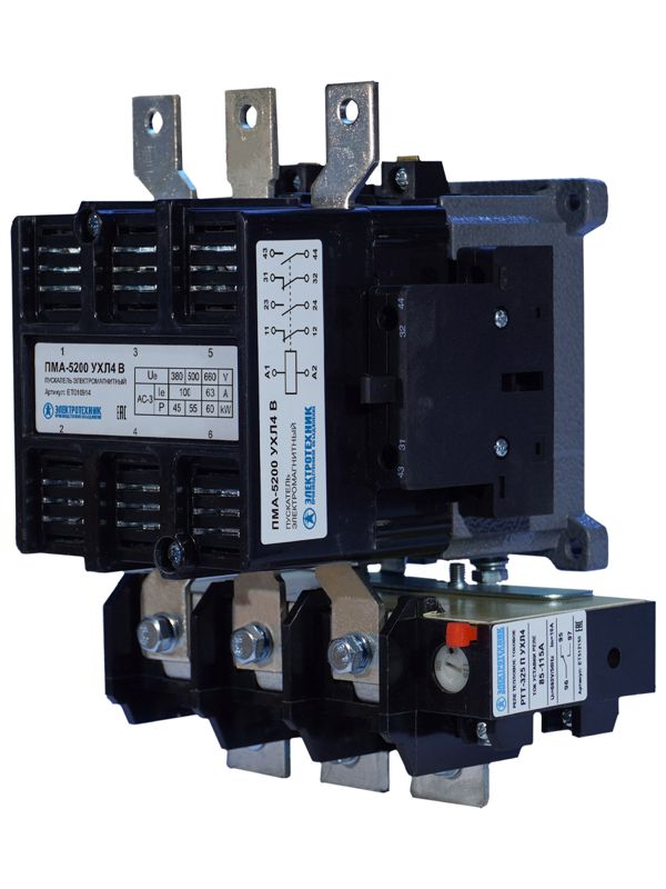 Пускатель электромагнитный ПМА-5200 УХЛ 4В 100А 380В 2НО+2НЗ IP00 нереверсивный с реле РТТ-325 85-115А Электротехник ET010914