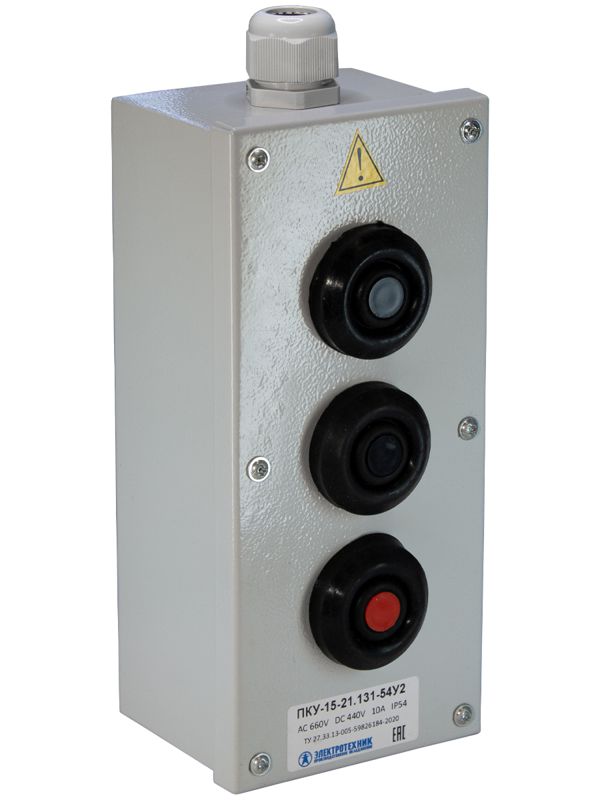 Пост кнопочный ПКУ-15-21.131-54У2 (2хВК30-10-11110-54(1з+1р) черн. + 1хВК30-10-11110-54(1з+1р) красн. + PG-19) пост управления Электротехник ET054489