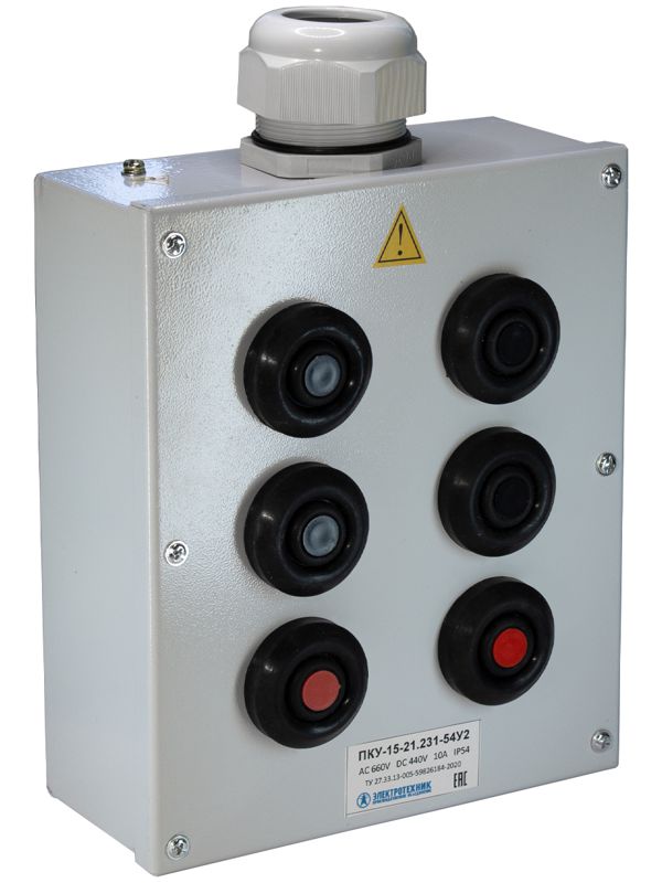 Пост кнопочный ПКУ 15-21.231-54 У2 (4хВК30-10-11110-54/2 (1з+1р) черн. + 2хВК30-10-11110-54 (1з+1р) красн. + PG-36) пост управления Электротехник ET054503