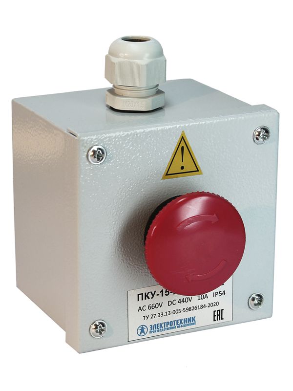 Пост кнопочный ПКУ 15-21-111 КЕ141 исп.2 (1з+1р) красн. гриб с фиксацией/ PG-13.5 Электротехник ET054790