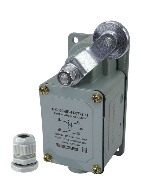 Выключатель концевой ВК-300-БР-11-67У2-11 рычаг с роликом с сальником ход вправо самовозврат ступень 1- 41мм IP67 Электротехник ET502348