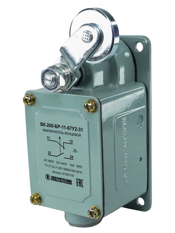 Выключатель конечн. ВК-200-БР-11-67У2-31 рычаг с роликом без сальника ход вправо самовозврат ступень 3 IP67 Электротехник ET507197